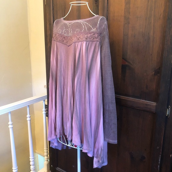 Altar’d State Ombré Waffle Knit Tunic Dress Mesh Sleeves size Small NWT Pink - Picture 2 of 8